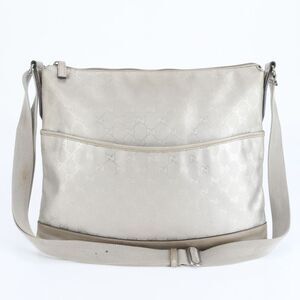 Gucci GG Implement 374411 Leather Shoulder Bag Crossbody Silver Gold A4 Women's